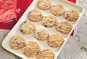 Cookies being baked on a sheet pan