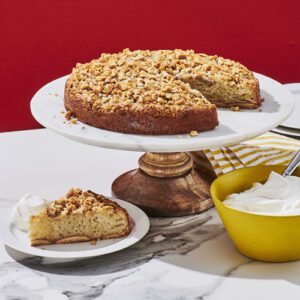 Banana vanilla wafer cake on a pedestal