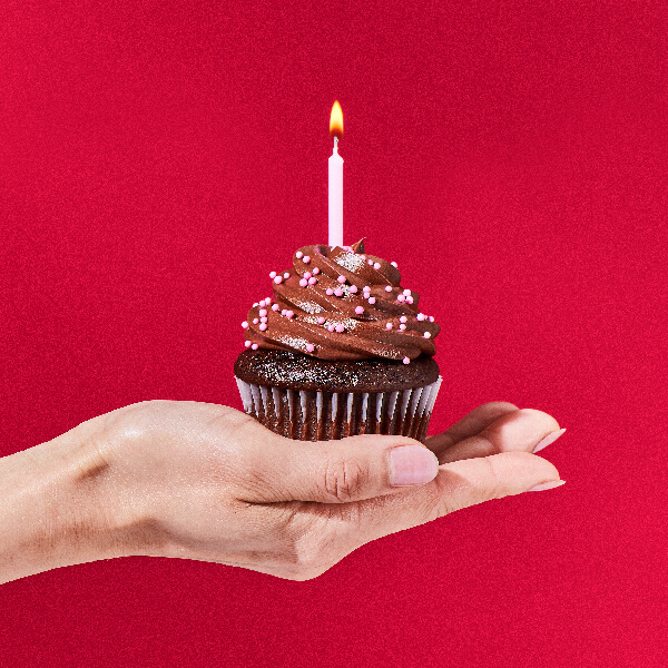 Chocolate cupcake with a single candle in it